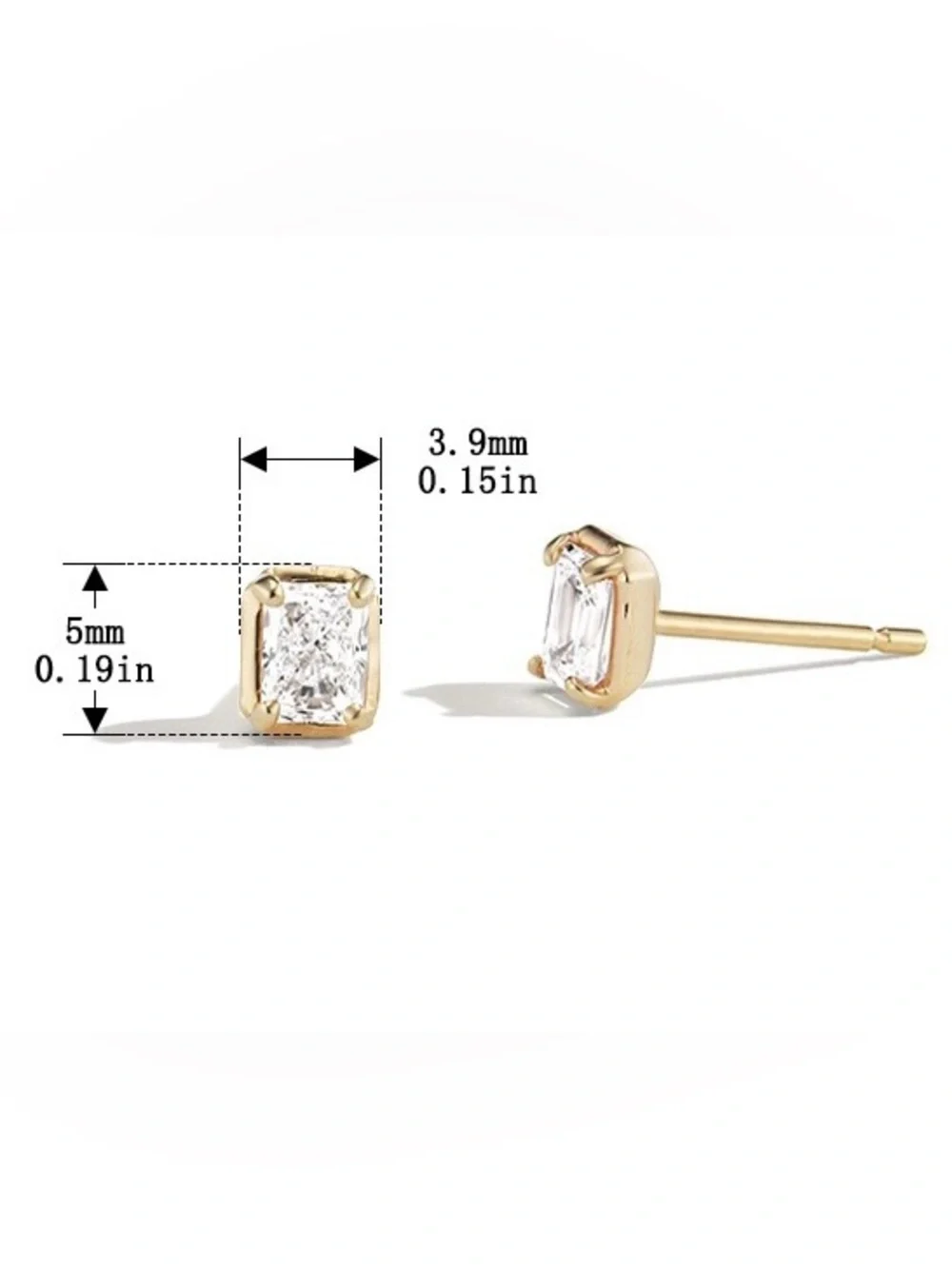 18K Gold Filled Sterling Silver CZ Stud Earrings 5x3.9mm